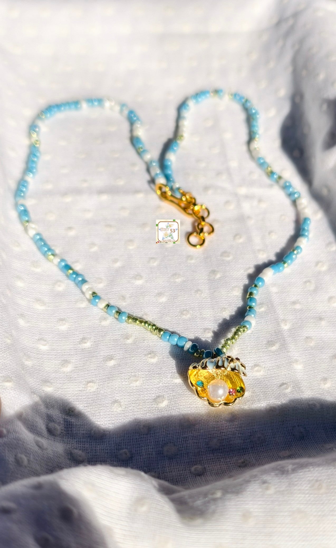 Pearlie azure beaded necklace, 16-18 inches, adjustable
