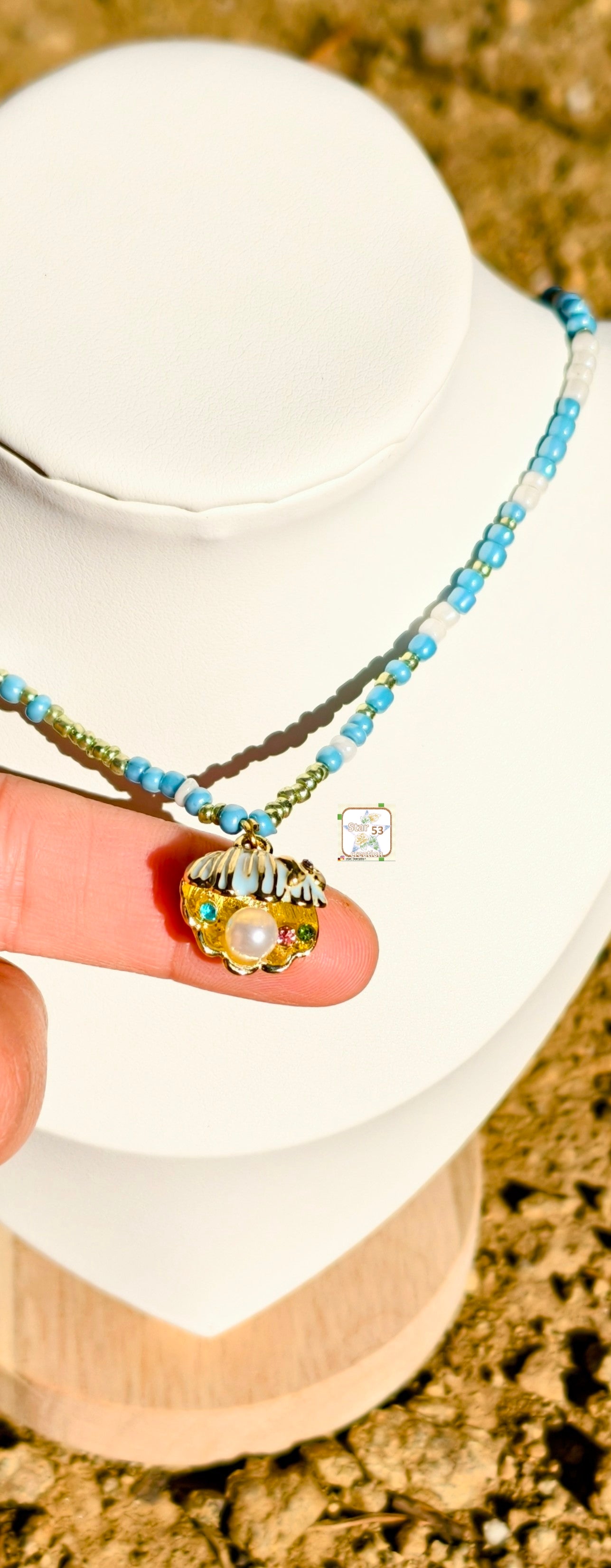 Pearlie azure beaded necklace, 16-18 inches, adjustable