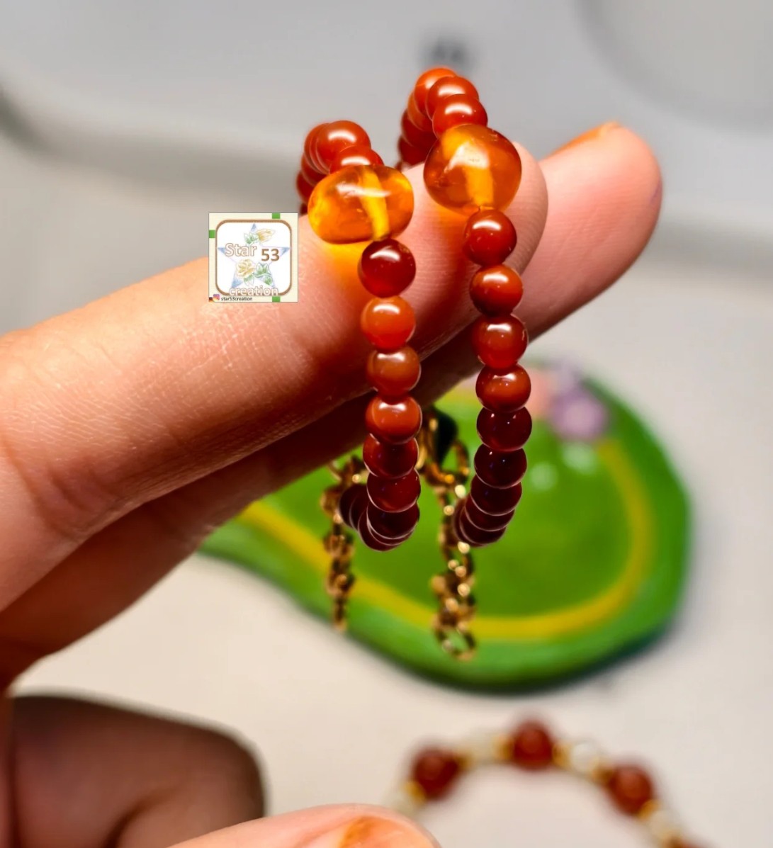 Amber & carnelian baby bracelets (set of 2), age 0-4