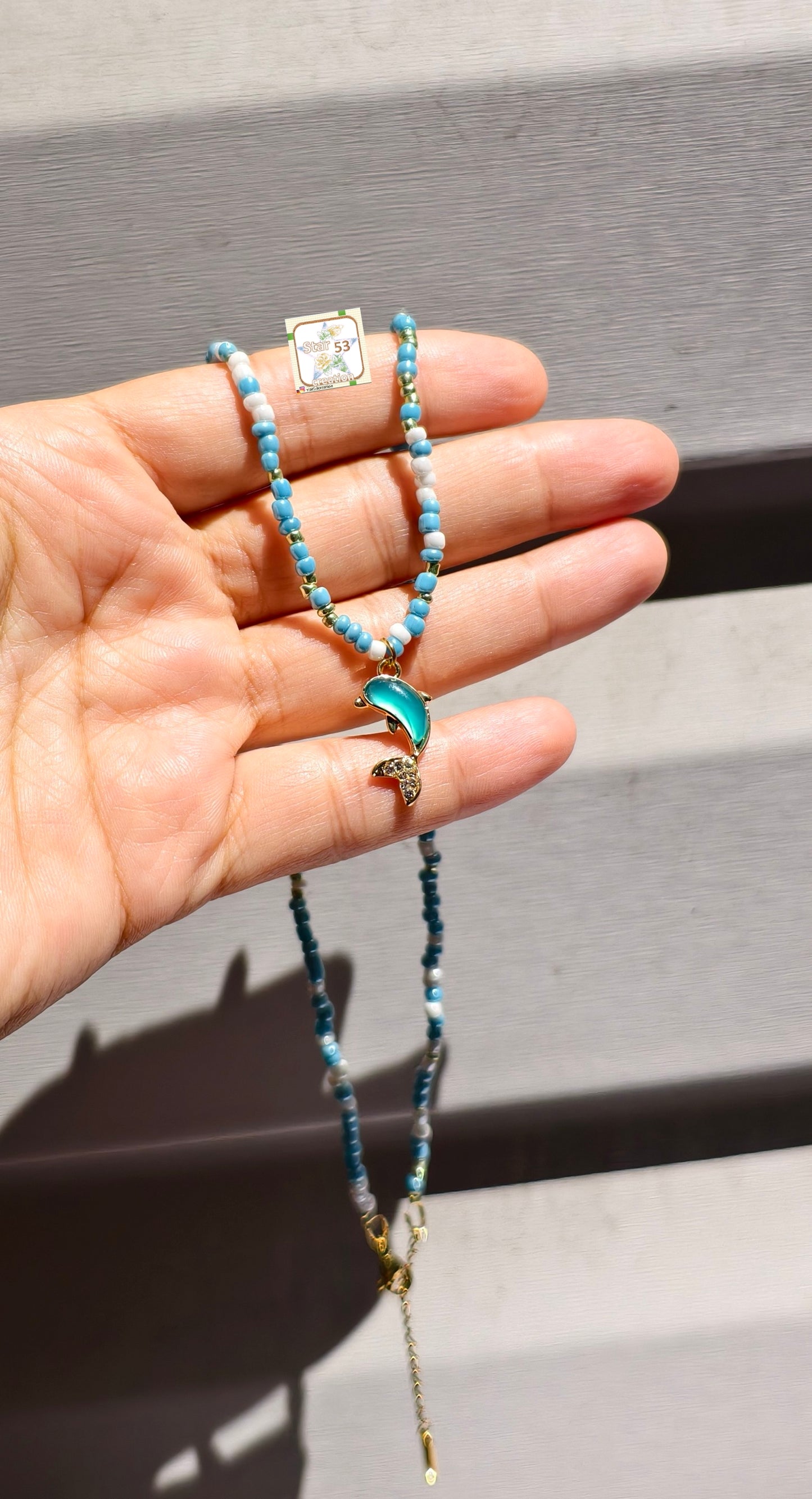 Ocean love seed bead necklace, 16-18 inches, adjustable