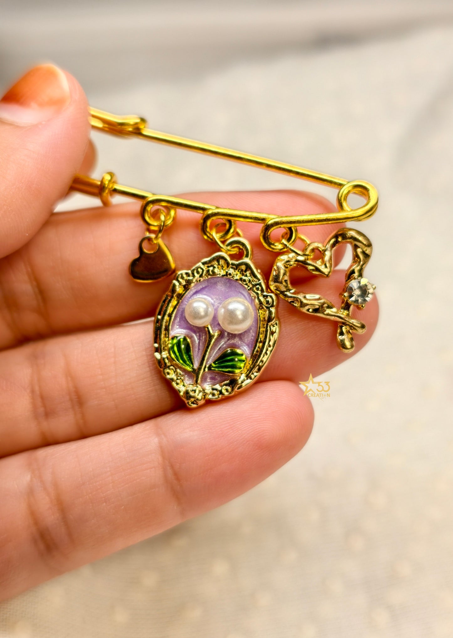 Floral love themed enamel charms brooch pin