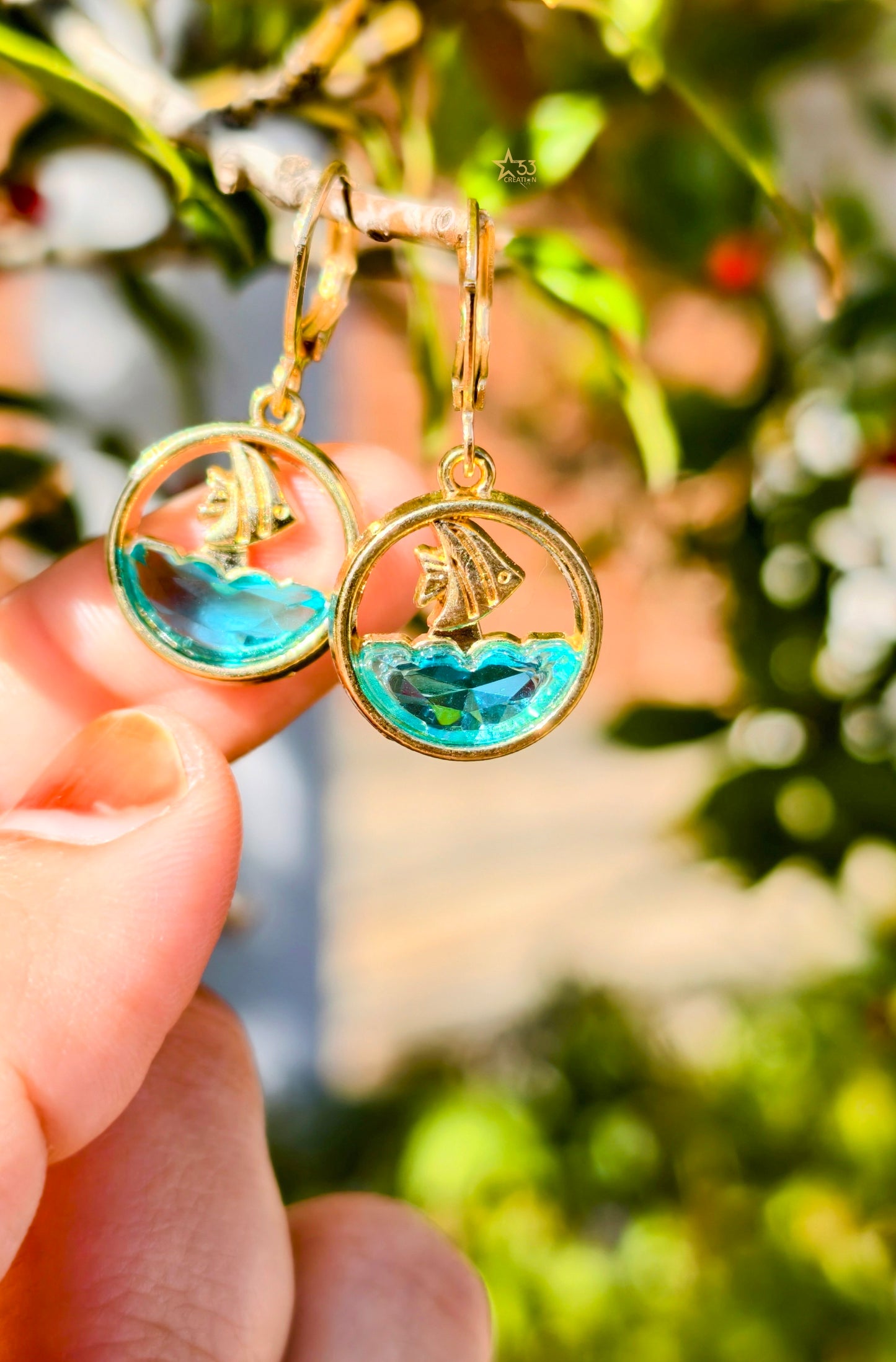 Ocean earrings, waterproof, gold plated
