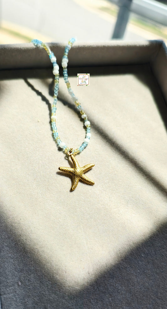 Starfish beaded necklace, waterproof, 16-18 inches