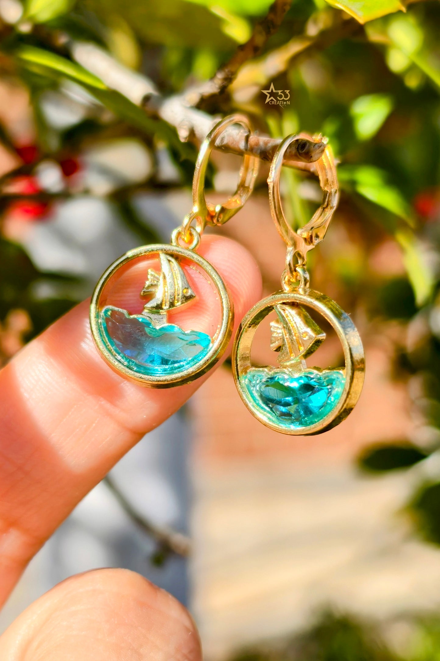 Ocean earrings, waterproof, gold plated