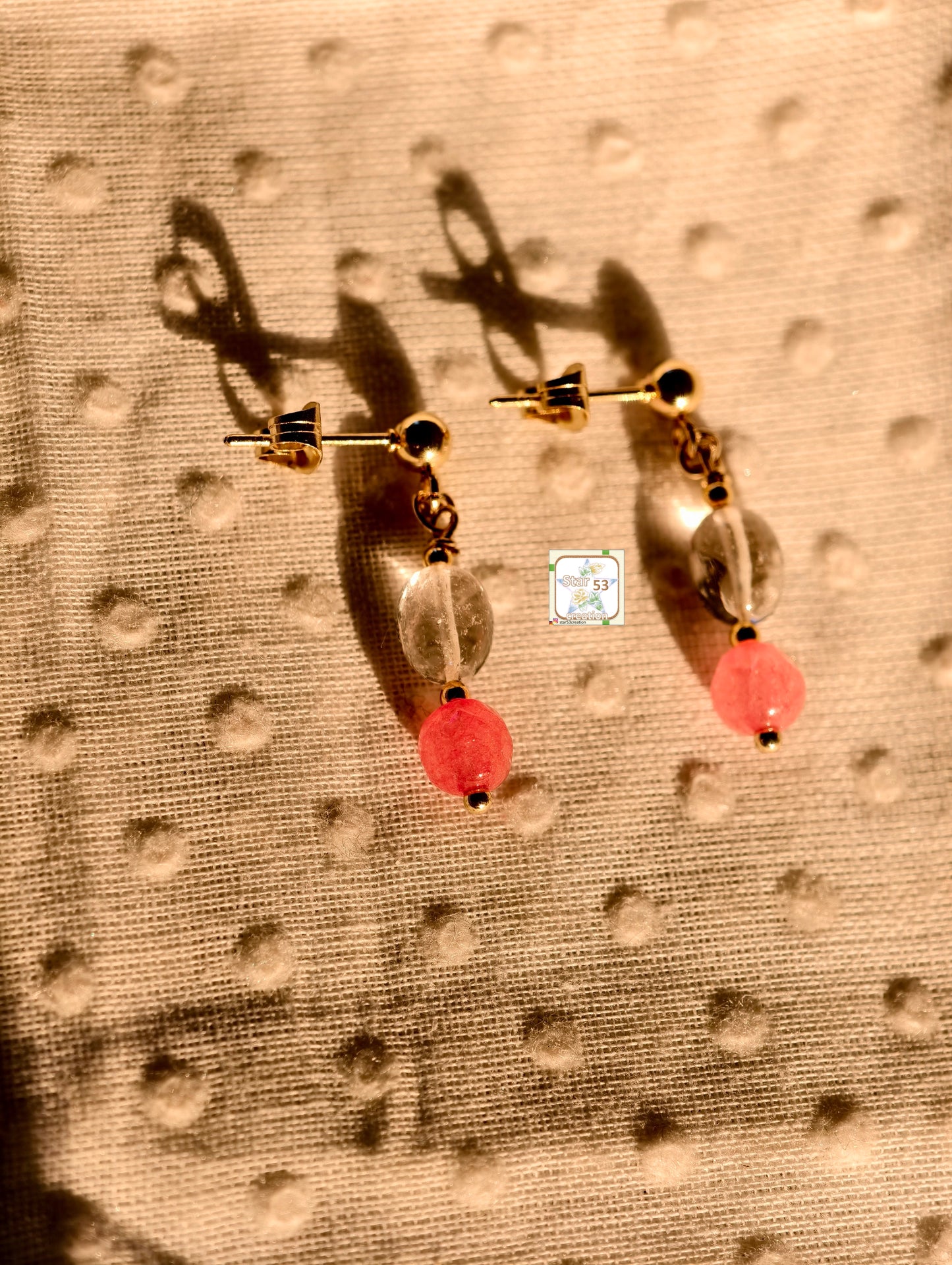 Tranquility jade-quartz earrings, gold plated