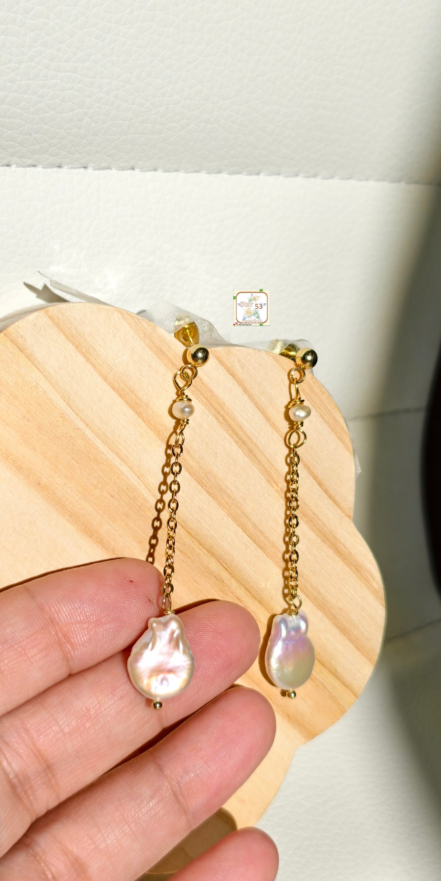 Fish freshwater pearl earrings, stainless steel, gold plated