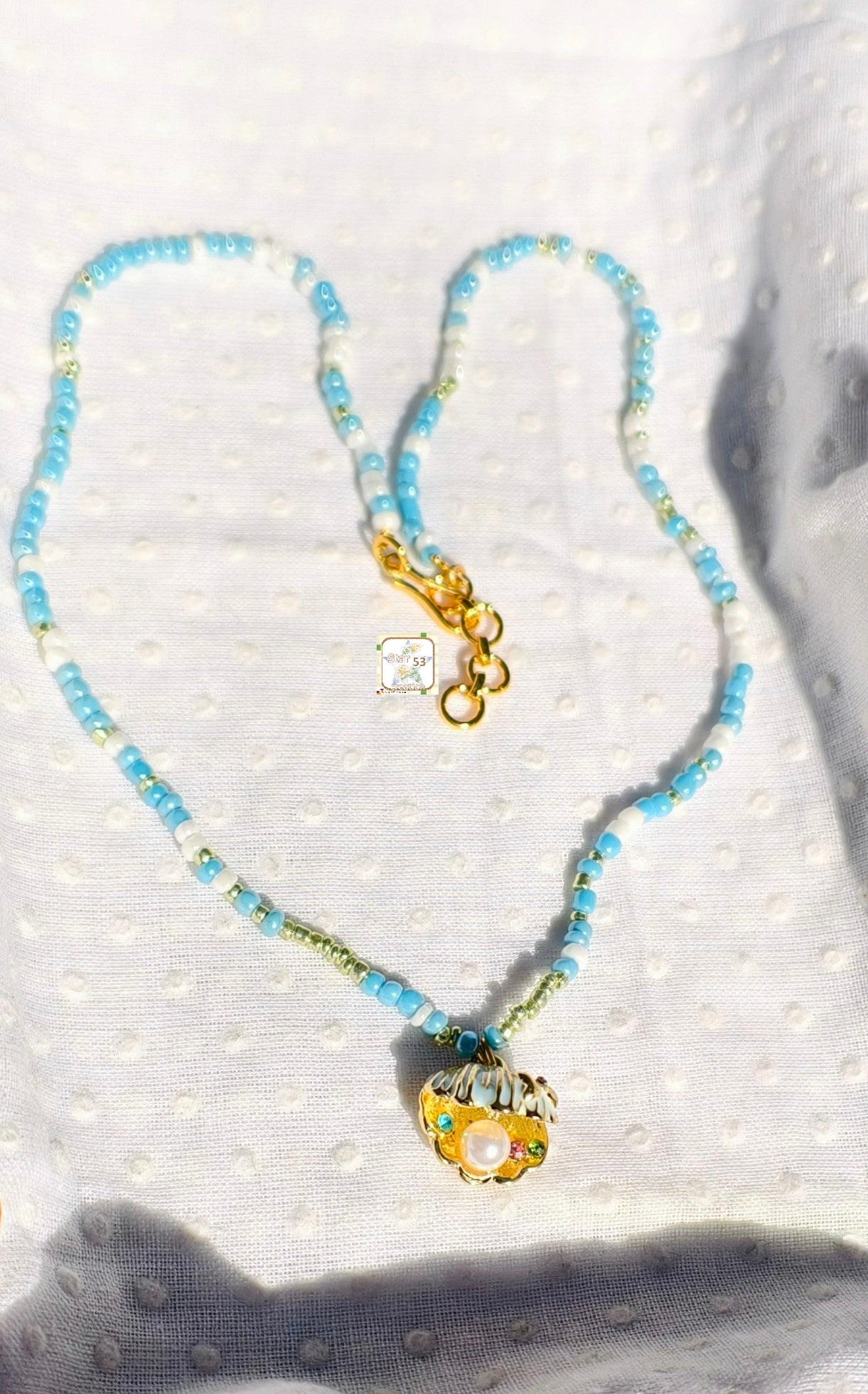 Pearlie azure beaded necklace, 16-18 inches, adjustable
