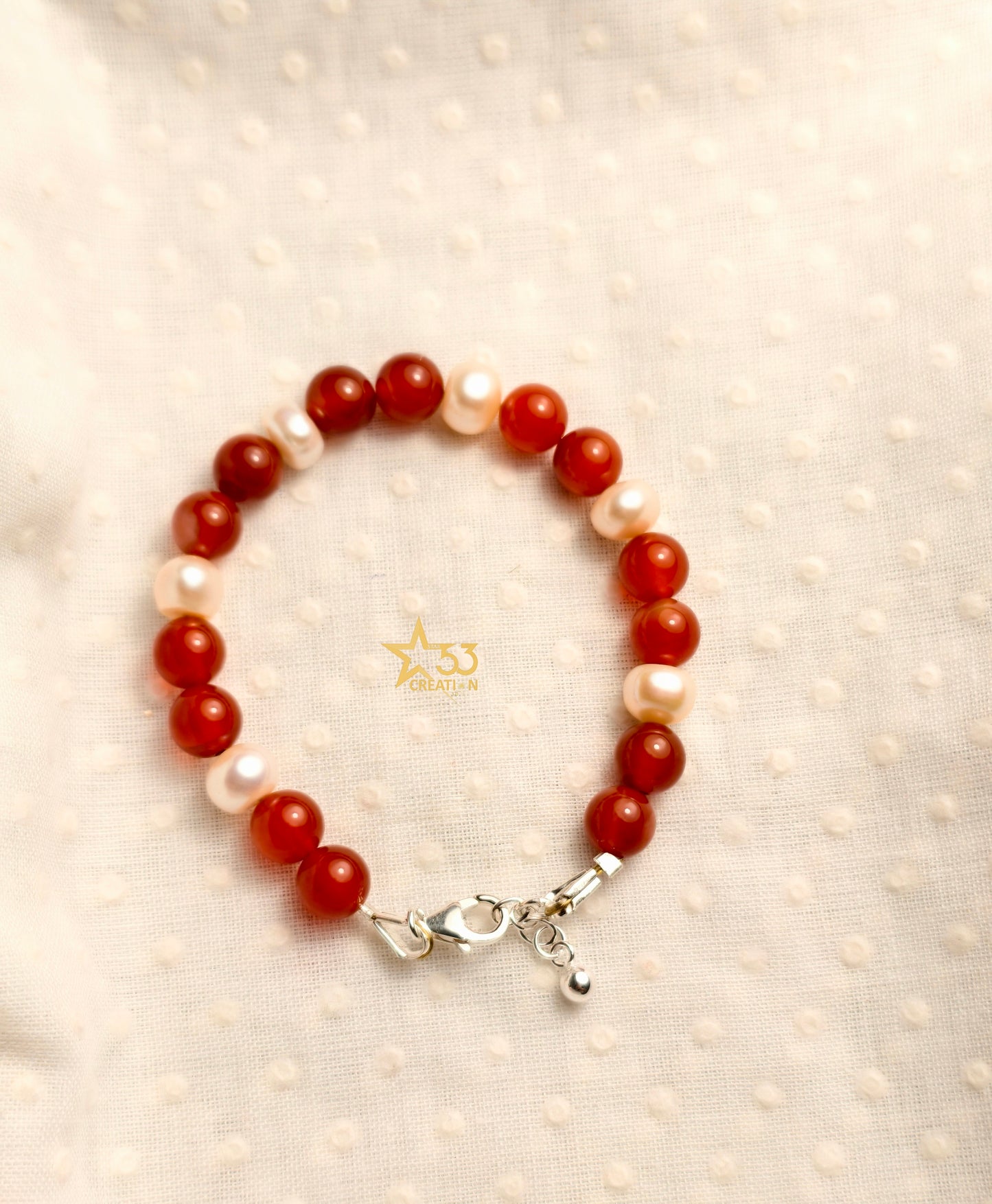 Caroline Bracelet, original carnelian & AAA+ quality freshwater pearls